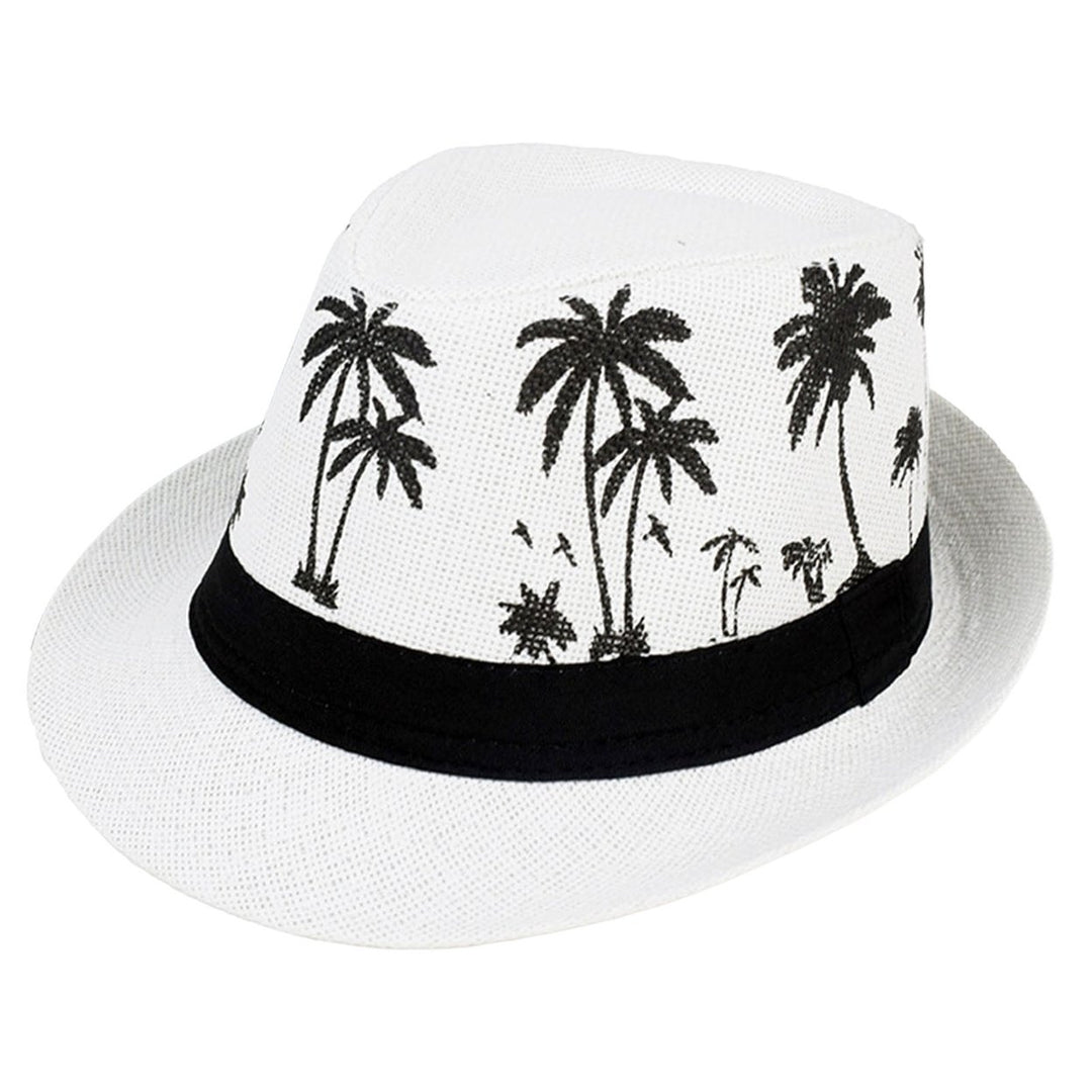 Men Beach Hat Breathable Short Brim Tree Print Contrast Color Flat Top Sun Protection Lightweight Outdoor Travel Jazz Image 1