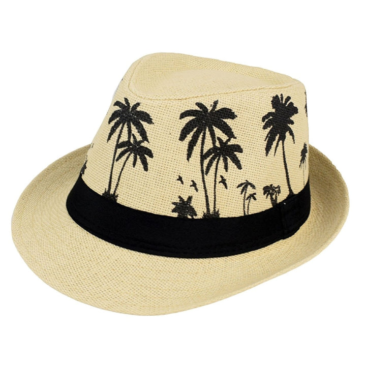 Men Beach Hat Breathable Short Brim Tree Print Contrast Color Flat Top Sun Protection Lightweight Outdoor Travel Jazz Image 3