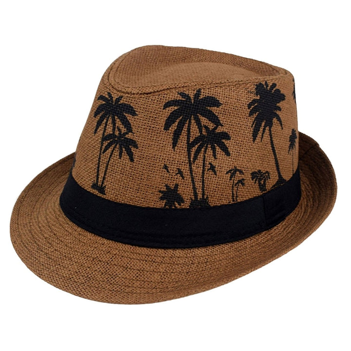 Men Beach Hat Breathable Short Brim Tree Print Contrast Color Flat Top Sun Protection Lightweight Outdoor Travel Jazz Image 1