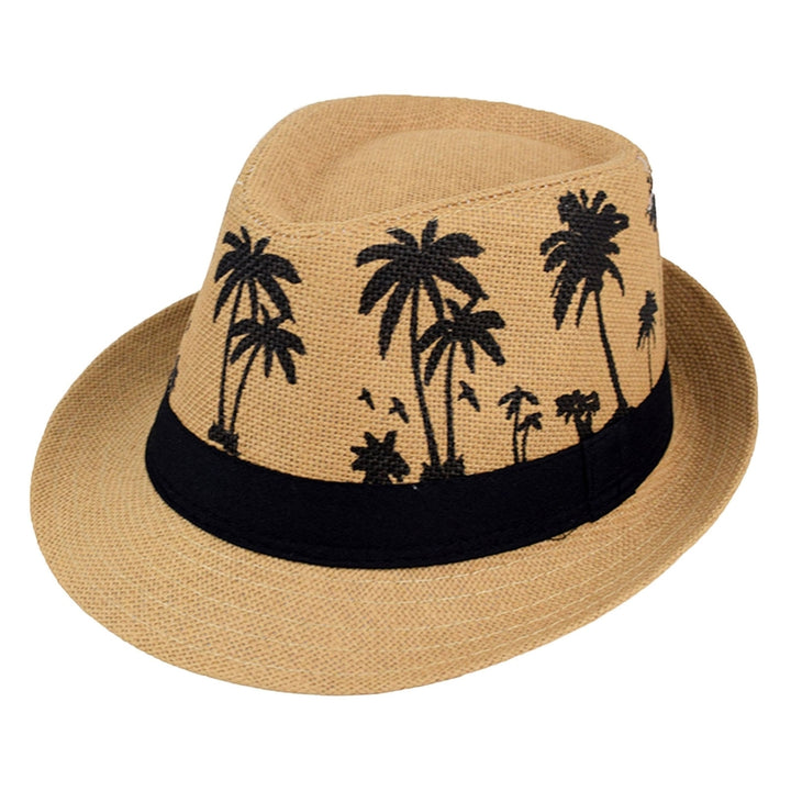 Men Beach Hat Breathable Short Brim Tree Print Contrast Color Flat Top Sun Protection Lightweight Outdoor Travel Jazz Image 4