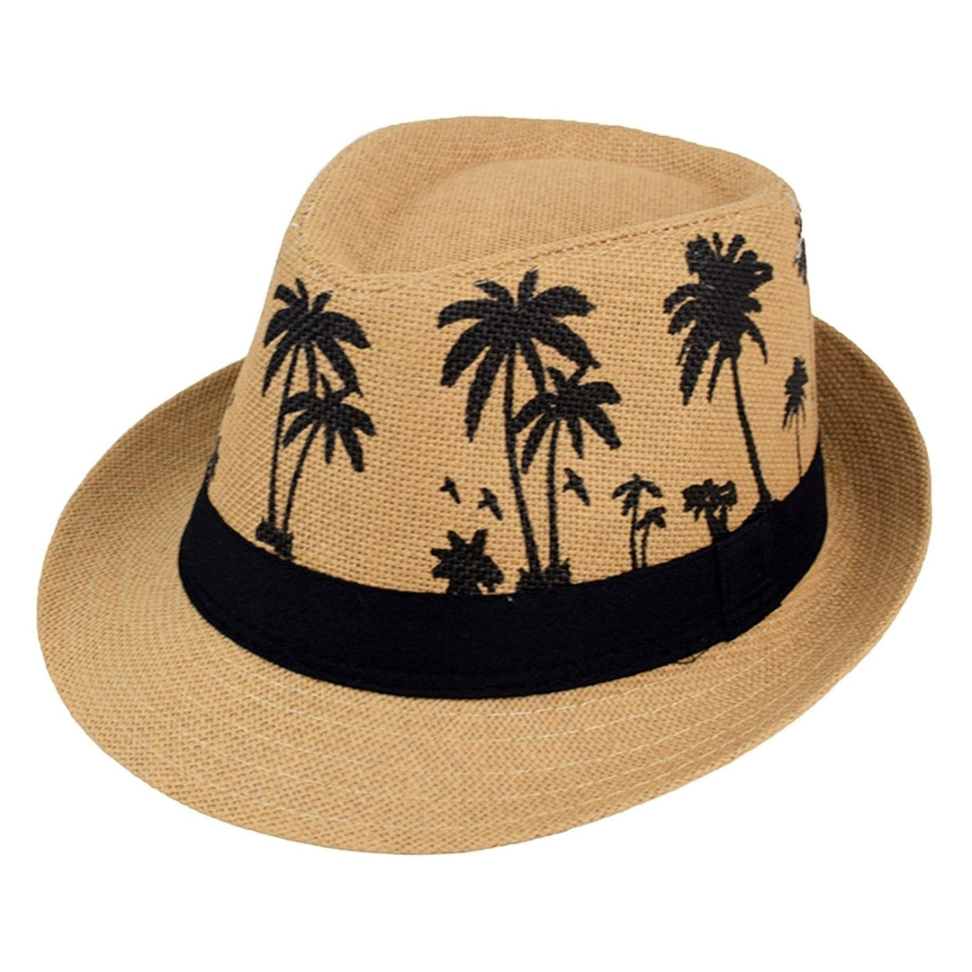 Men Beach Hat Breathable Short Brim Tree Print Contrast Color Flat Top Sun Protection Lightweight Outdoor Travel Jazz Image 1