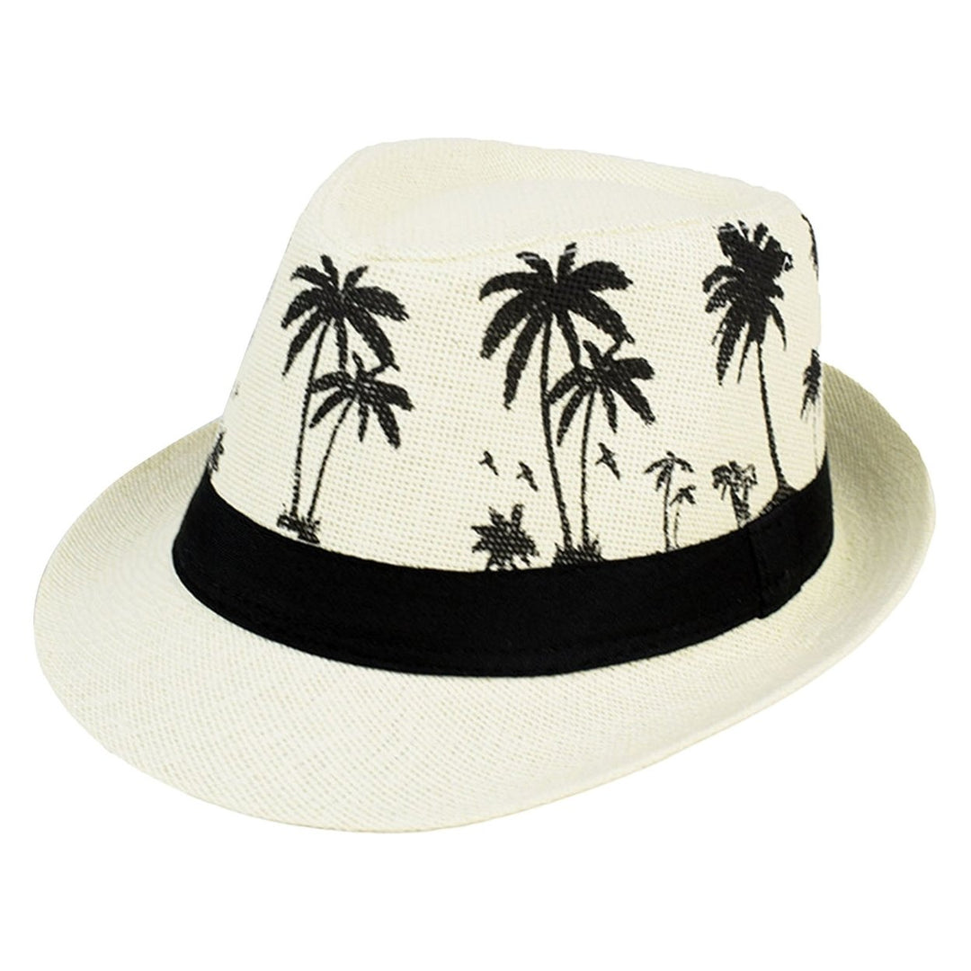 Men Beach Hat Breathable Short Brim Tree Print Contrast Color Flat Top Sun Protection Lightweight Outdoor Travel Jazz Image 1