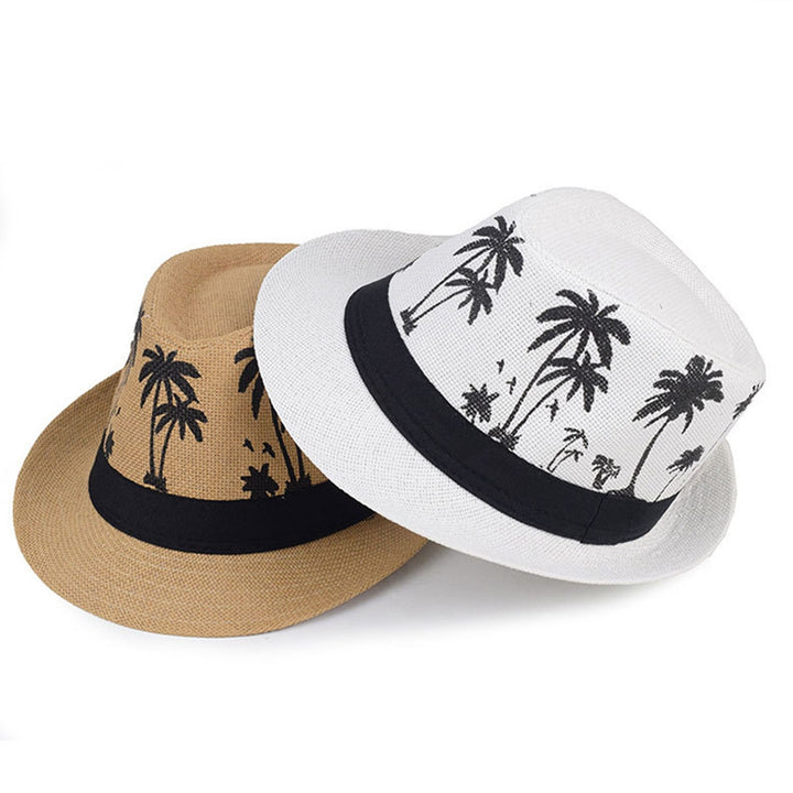 Men Beach Hat Breathable Short Brim Tree Print Contrast Color Flat Top Sun Protection Lightweight Outdoor Travel Jazz Image 7