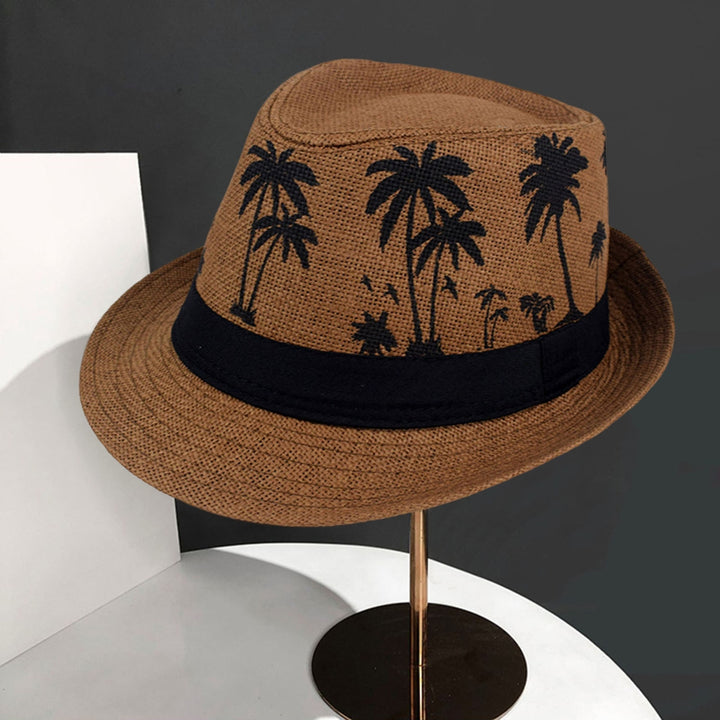 Men Beach Hat Breathable Short Brim Tree Print Contrast Color Flat Top Sun Protection Lightweight Outdoor Travel Jazz Image 8