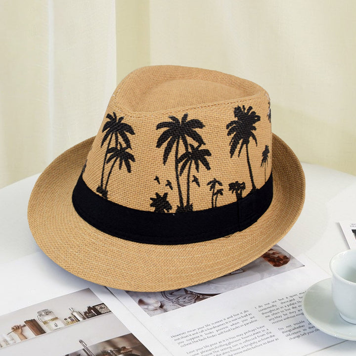 Men Beach Hat Breathable Short Brim Tree Print Contrast Color Flat Top Sun Protection Lightweight Outdoor Travel Jazz Image 9