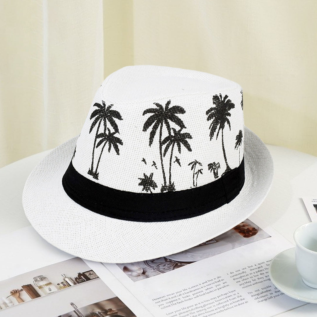 Men Beach Hat Breathable Short Brim Tree Print Contrast Color Flat Top Sun Protection Lightweight Outdoor Travel Jazz Image 11