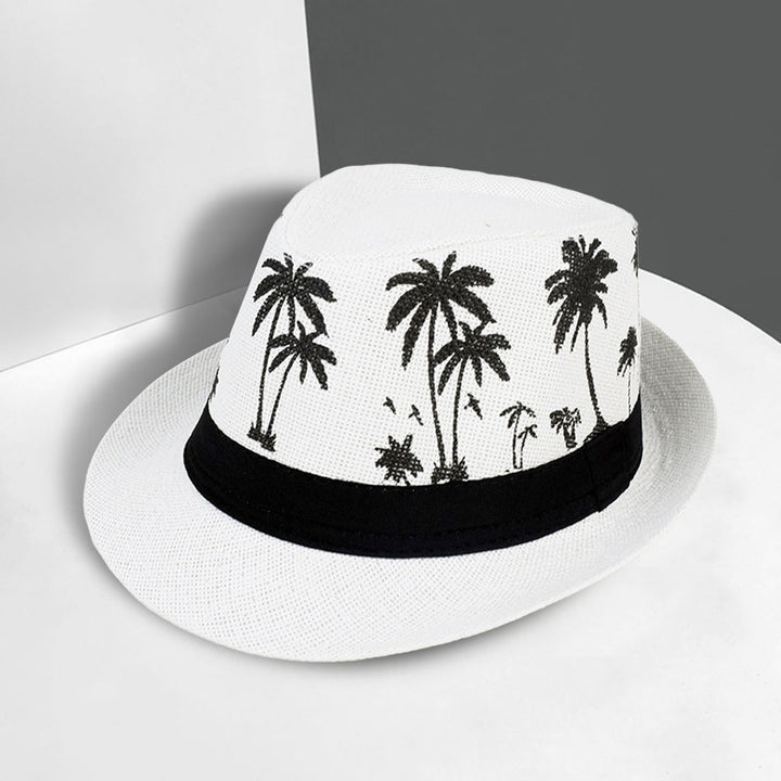 Men Beach Hat Breathable Short Brim Tree Print Contrast Color Flat Top Sun Protection Lightweight Outdoor Travel Jazz Image 12