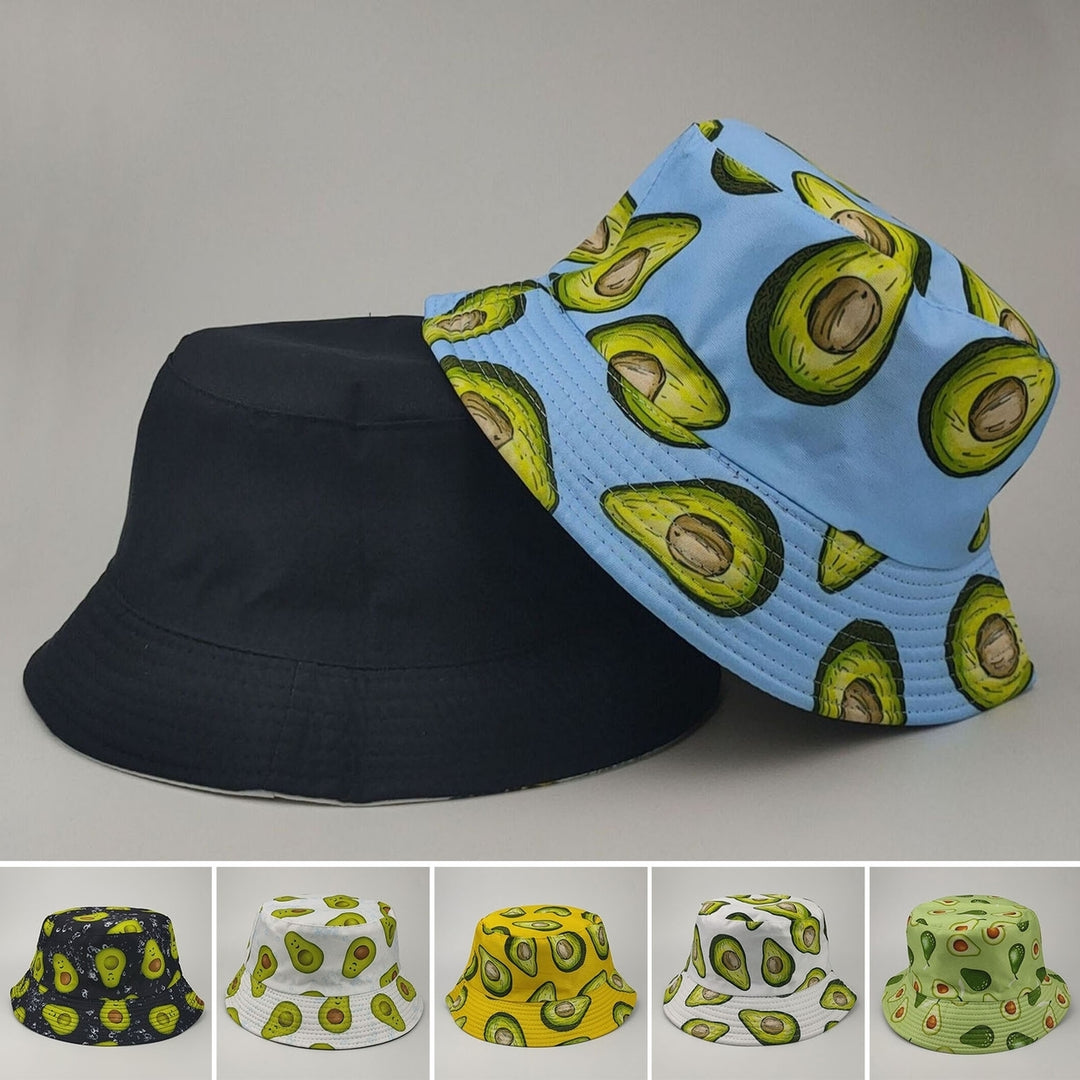 Fisherman Hat Avocado Print Double-sided Flat Top Breathable UV Protection Sunscreen Decorative Refreshing Fruit Patter Image 1