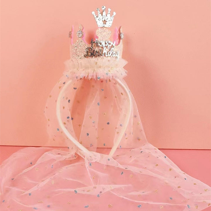 Crown Decoration Net Yarn Veil Shining Sequins Dot Print Hair Hoop Princess Birthday Cake Party Headdress Baby Shower Image 8