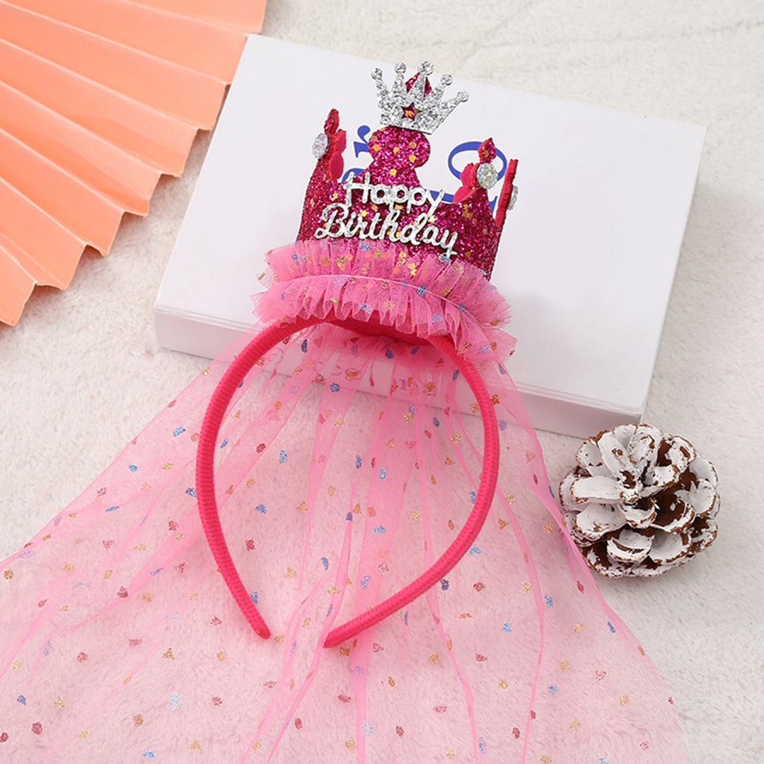 Crown Decoration Net Yarn Veil Shining Sequins Dot Print Hair Hoop Princess Birthday Cake Party Headdress Baby Shower Image 10