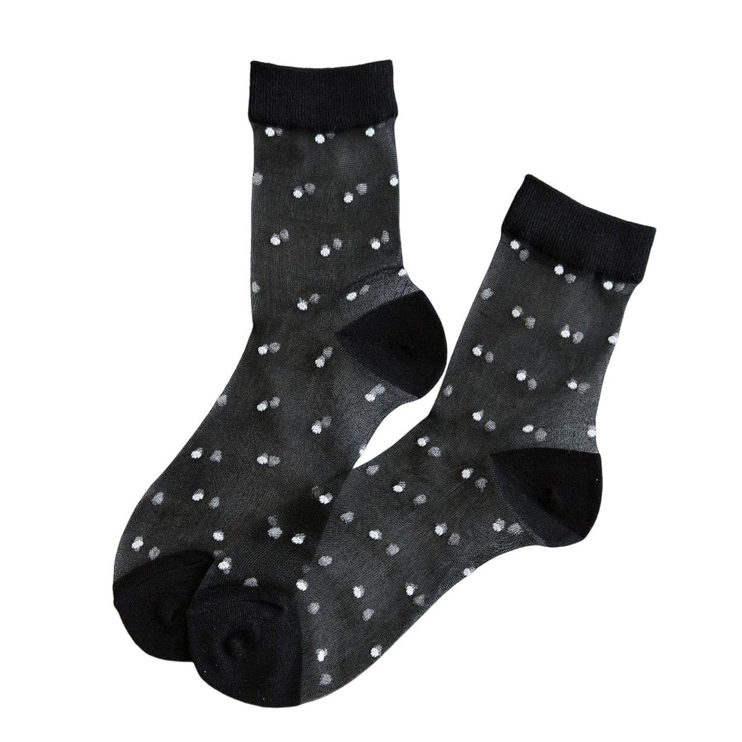 1 Pair Women Summer Socks Dot Print See-through Mesh Ultra Thin Elastic Sweat Absorption Patchwork Image 1