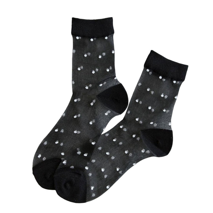 1 Pair Women Summer Socks Dot Print See-through Mesh Ultra Thin Elastic Sweat Absorption Patchwork Image 1