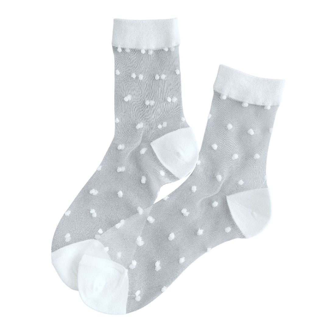 1 Pair Women Summer Socks Dot Print See-through Mesh Ultra Thin Elastic Sweat Absorption Patchwork Image 3