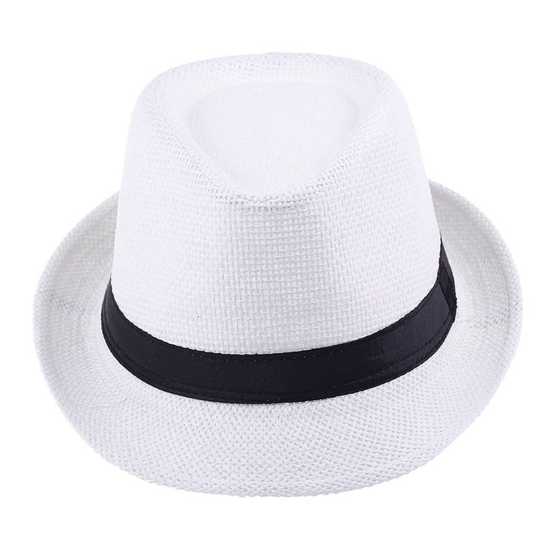 Women Men Hat Unisex Casual Contrast Color Curled Brim Braided Sunscreen Foldable Outdoor Travel Panama Cowboy Headwear Image 1