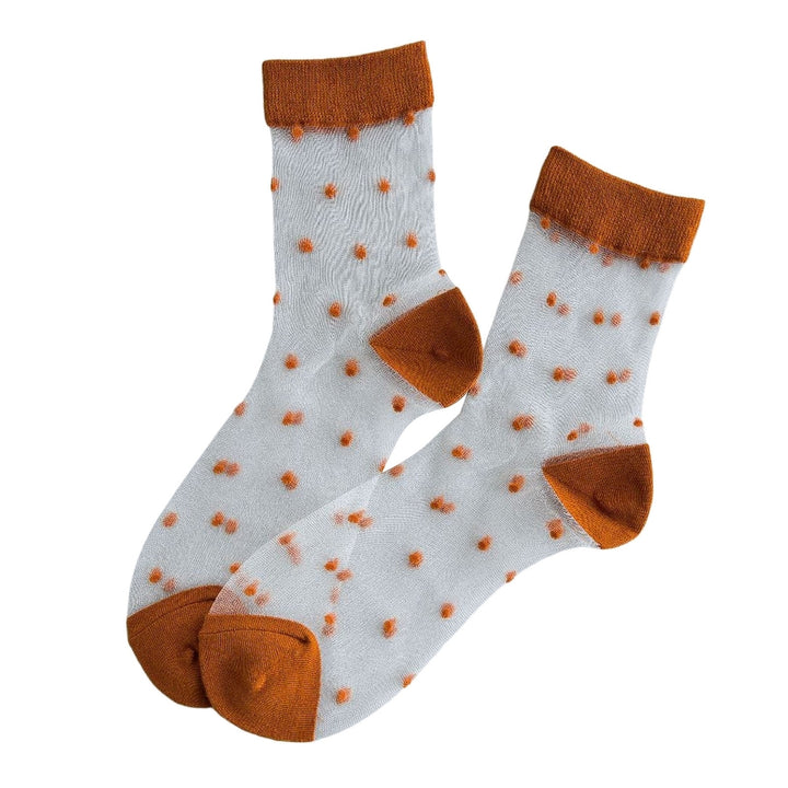 1 Pair Women Summer Socks Dot Print See-through Mesh Ultra Thin Elastic Sweat Absorption Patchwork Image 4