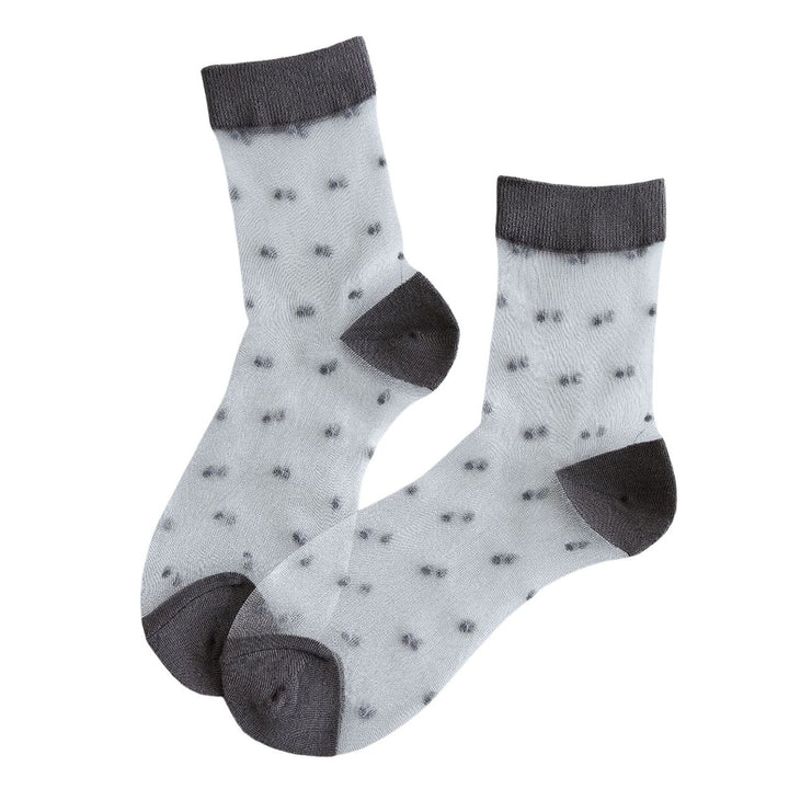 1 Pair Women Summer Socks Dot Print See-through Mesh Ultra Thin Elastic Sweat Absorption Patchwork Image 1