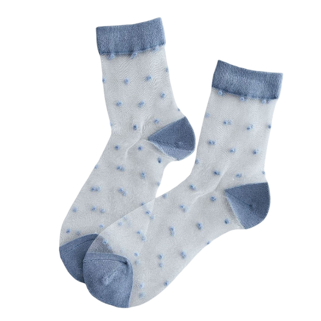 1 Pair Women Summer Socks Dot Print See-through Mesh Ultra Thin Elastic Sweat Absorption Patchwork Image 7