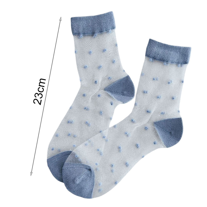1 Pair Women Summer Socks Dot Print See-through Mesh Ultra Thin Elastic Sweat Absorption Patchwork Image 11
