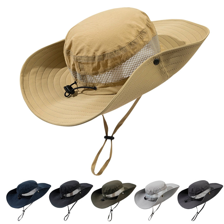 Fishing Hat Breathable Quick Dry Wide Brim Cowboy Style Elastic Drawstring Sun Protection Waterproof Image 1