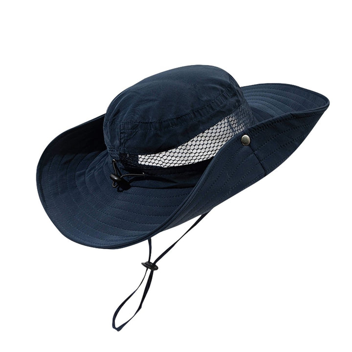 Fishing Hat Breathable Quick Dry Wide Brim Cowboy Style Elastic Drawstring Sun Protection Waterproof Image 1