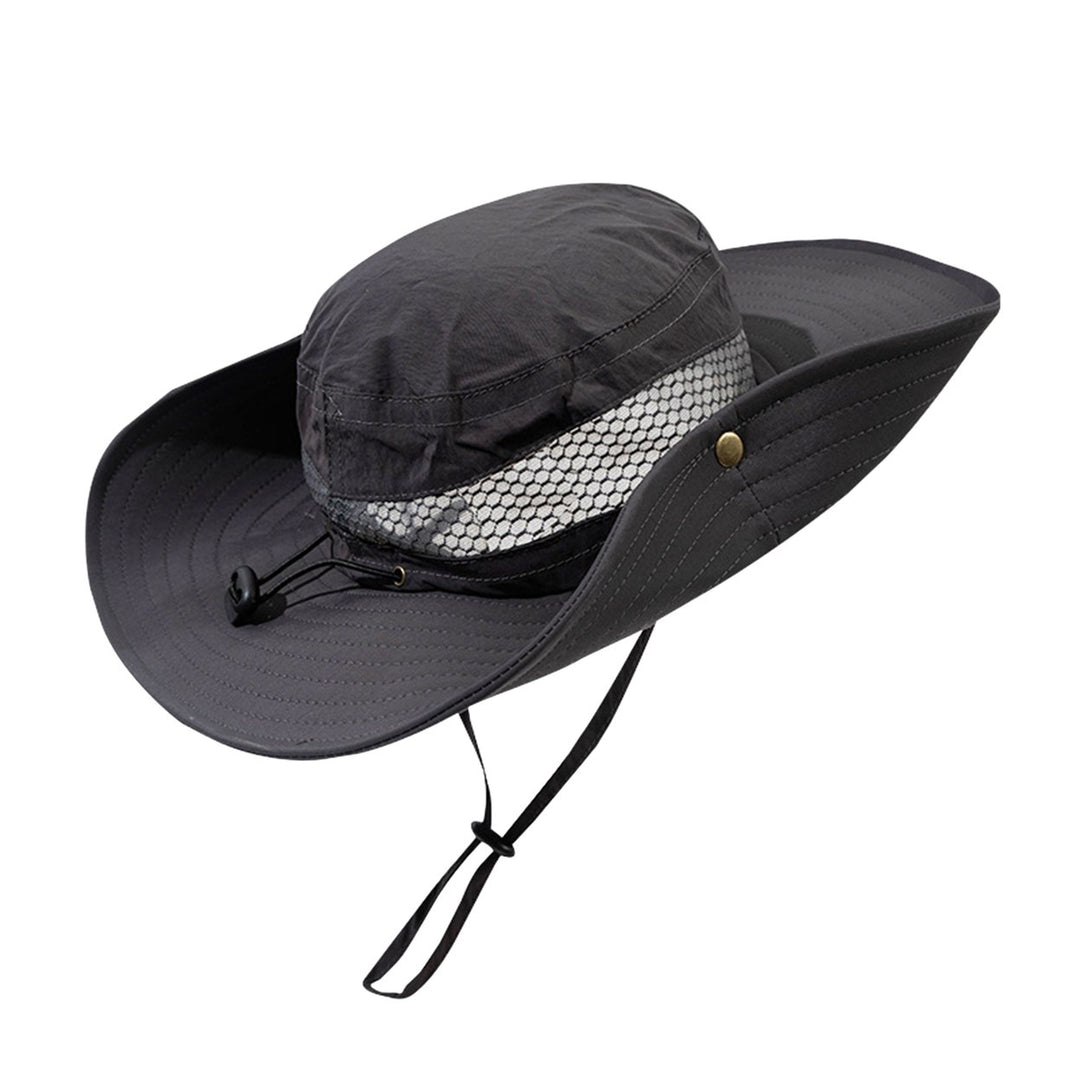 Fishing Hat Breathable Quick Dry Wide Brim Cowboy Style Elastic Drawstring Sun Protection Waterproof Image 1