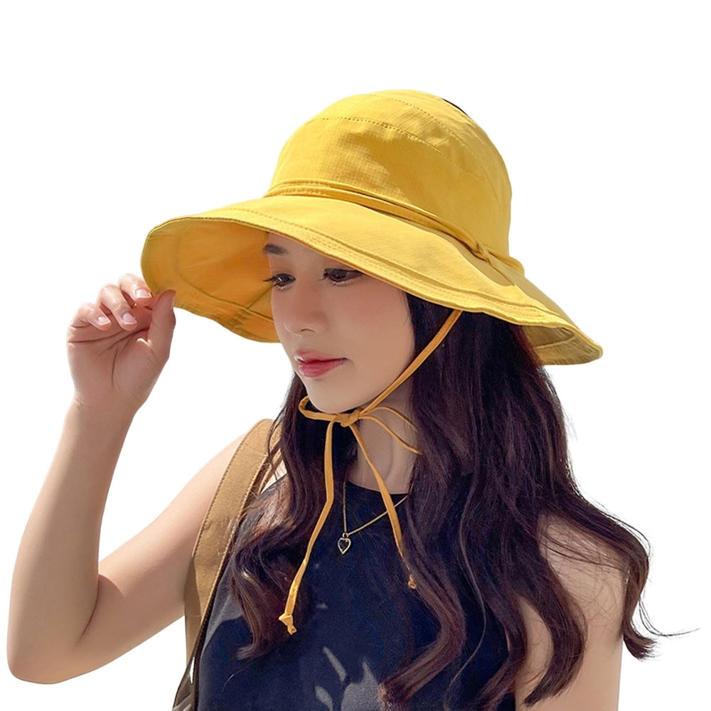 Women Fisherman Hat Empty Top Solid Color Wide Brim Sunscreen Fasten Strap Anti-UV Windproof Foldable Gardening Summer Image 2