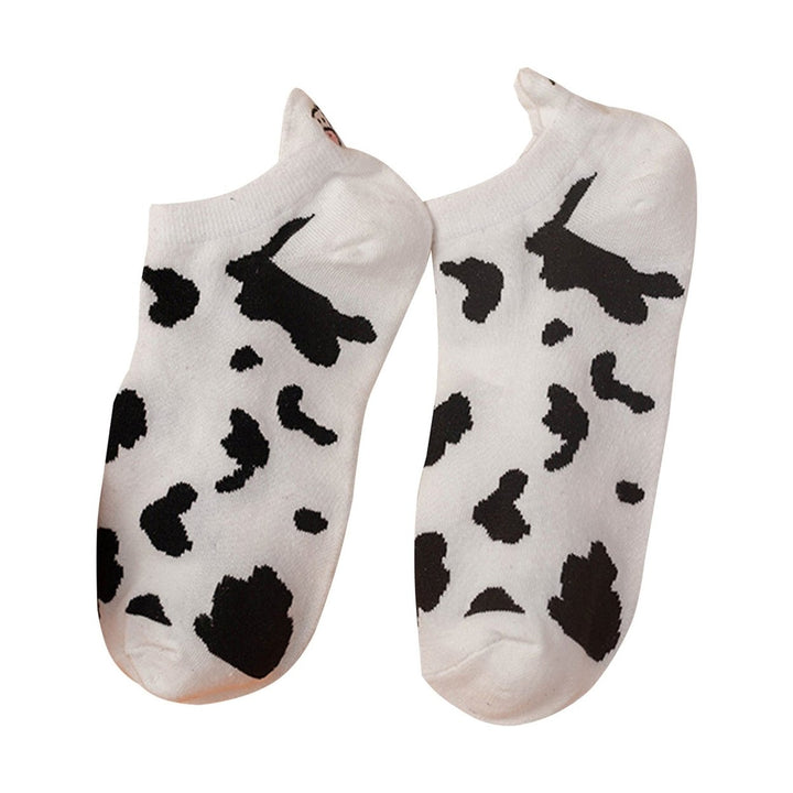 1 Pair Ankle Socks Breathable Soft Elastic Sweat Absorption Low Cut Decorative Cotton Blend Cartoon Cow Embroidered Image 1