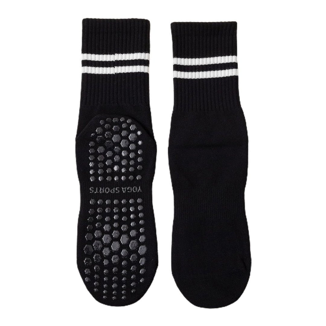 1 Pair Women Sports Socks Striped Elastic Breathable Knitted Anti-slip Sweat Absorption Cotton Image 1