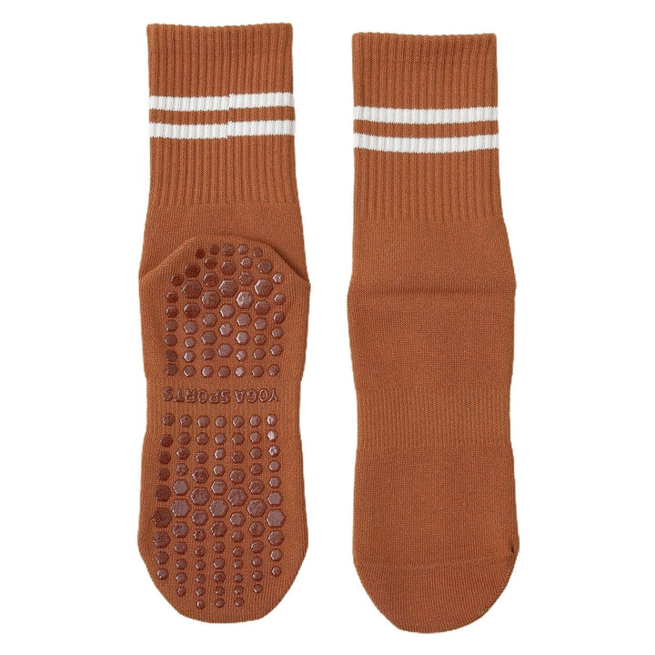 1 Pair Women Sports Socks Striped Elastic Breathable Knitted Anti-slip Sweat Absorption Cotton Image 1