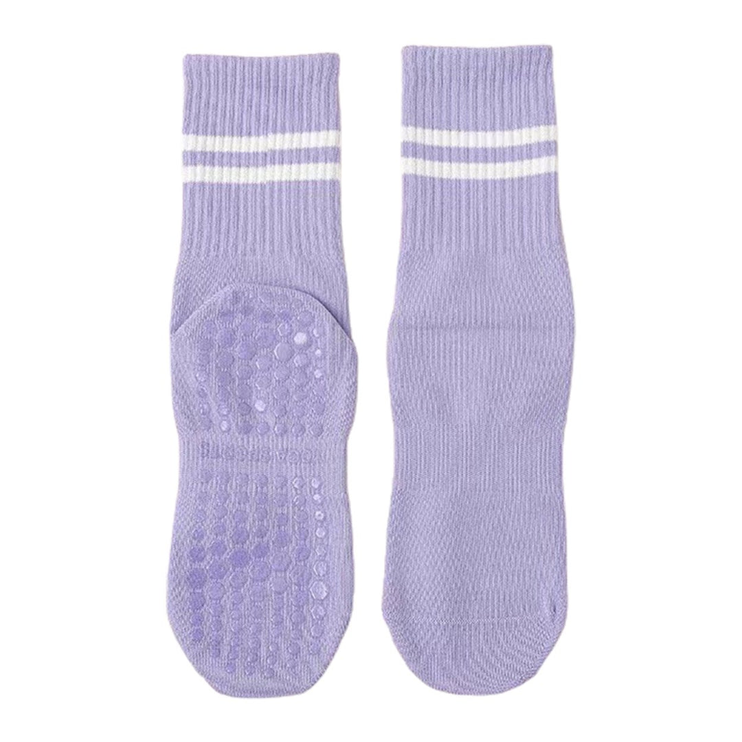 1 Pair Women Sports Socks Striped Elastic Breathable Knitted Anti-slip Sweat Absorption Cotton Image 1