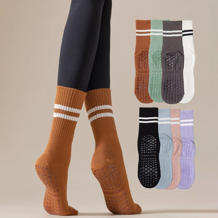 1 Pair Women Sports Socks Striped Elastic Breathable Knitted Anti-slip Sweat Absorption Cotton Image 12