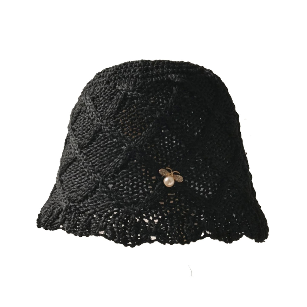 Short Brim Faux Pearls Decor Rhombus Texture Bucket Hat Women Summer Solid Color Fisherman Hat Image 2