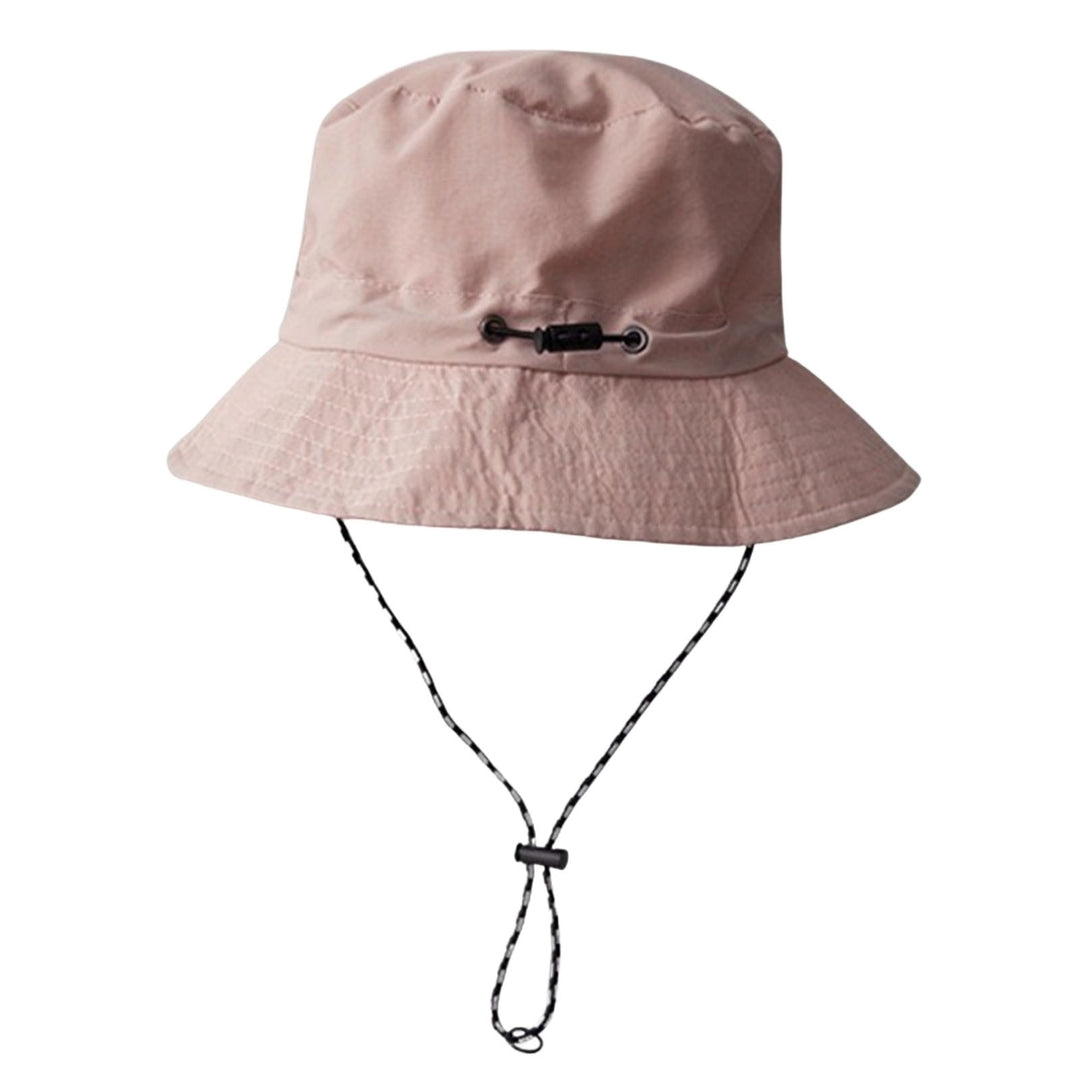 Women Men Fisherman Hat Wide Brim Windproof Fixed Strap Solid Color Flat Top Round Sunscreen Image 4