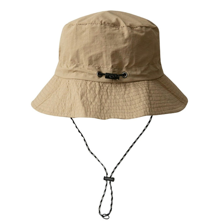 Women Men Fisherman Hat Wide Brim Windproof Fixed Strap Solid Color Flat Top Round Sunscreen Image 1
