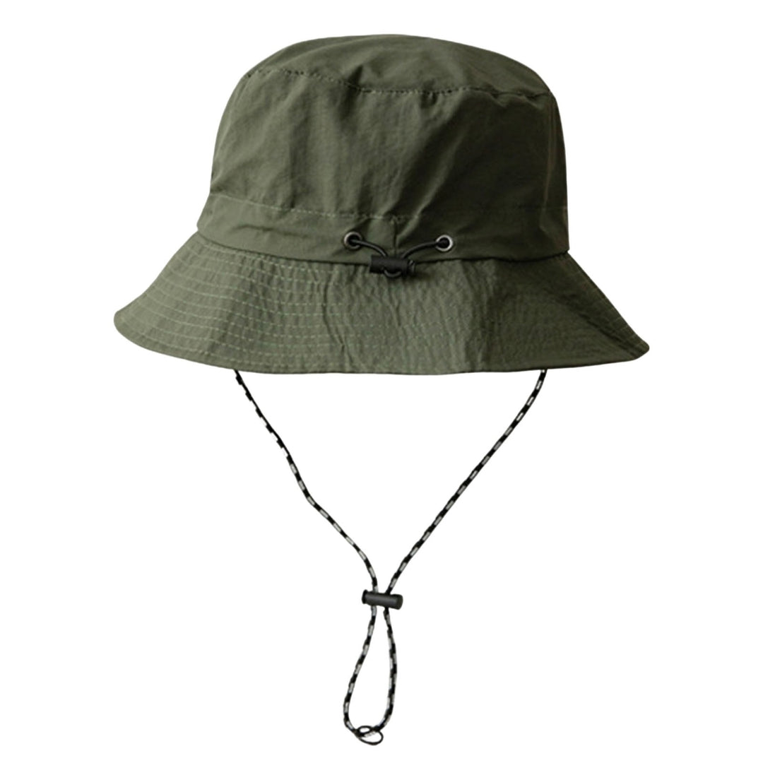 Women Men Fisherman Hat Wide Brim Windproof Fixed Strap Solid Color Flat Top Round Sunscreen Image 6