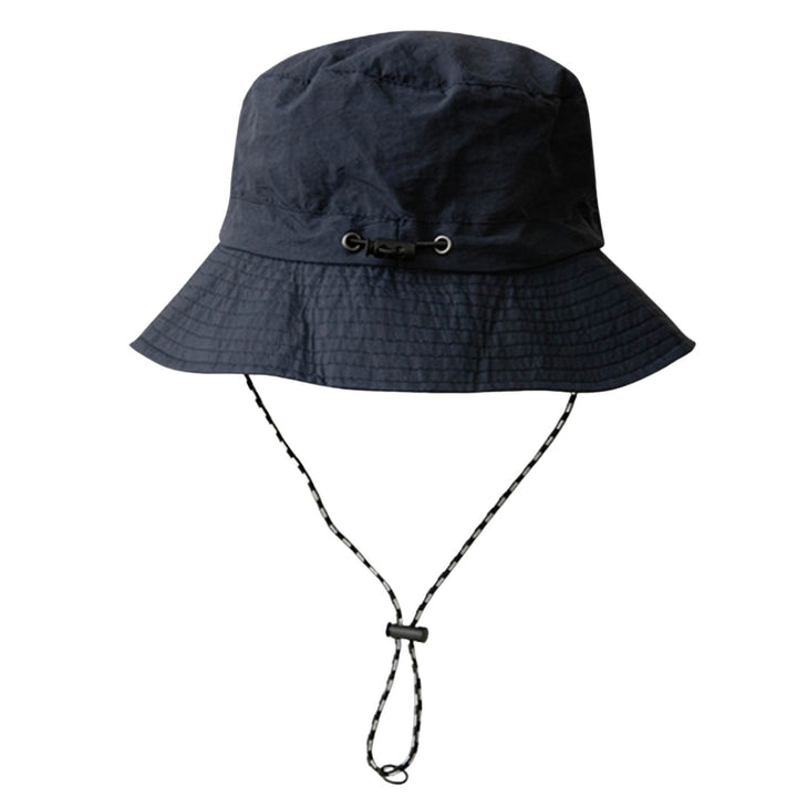 Women Men Fisherman Hat Wide Brim Windproof Fixed Strap Solid Color Flat Top Round Sunscreen Image 7