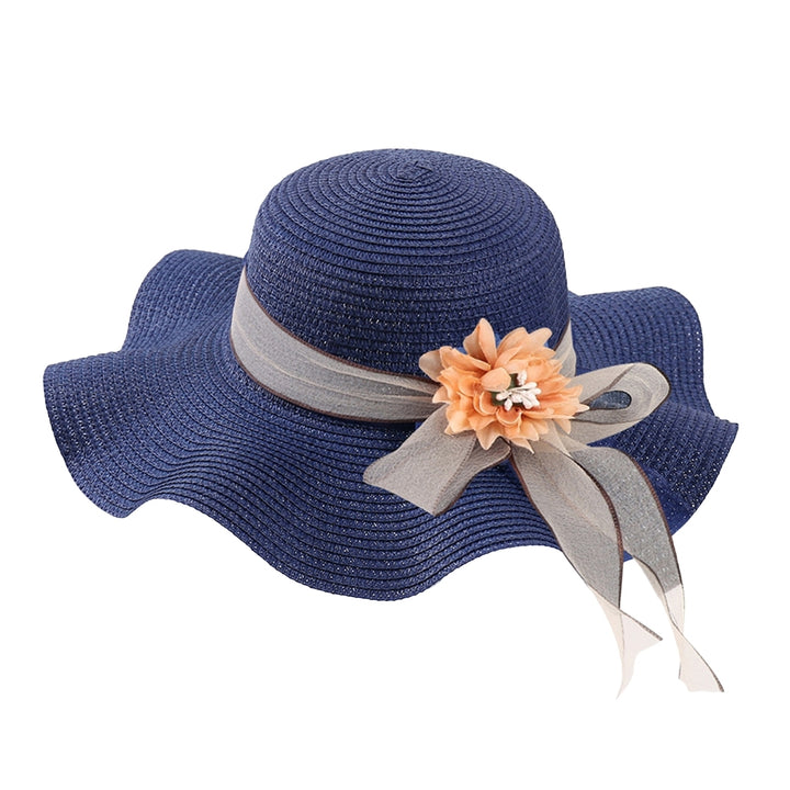 Flower Decor Lace-up Bowknot Round Dome Sun Hat Women Big Wave Brim Floppy Straw Hat Fashion Accessories Image 4