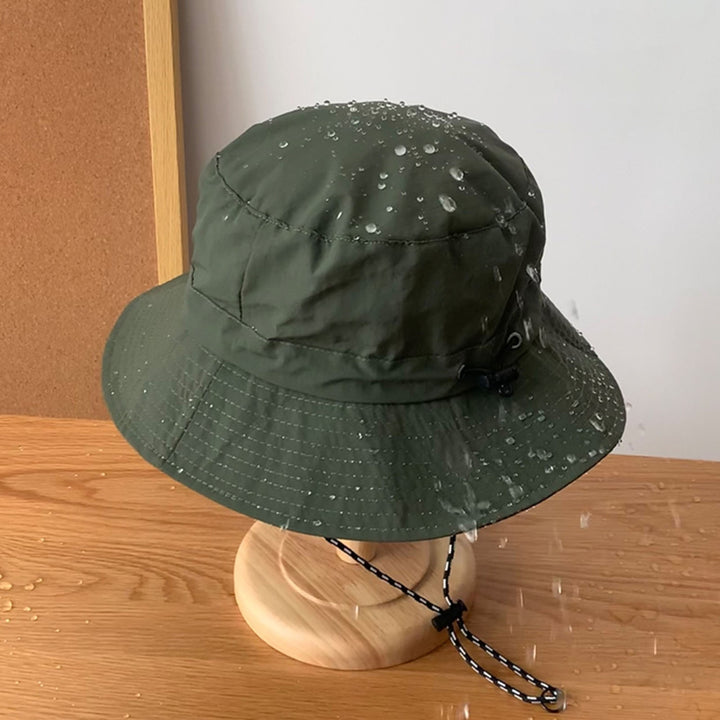 Women Men Fisherman Hat Wide Brim Windproof Fixed Strap Solid Color Flat Top Round Sunscreen Image 11