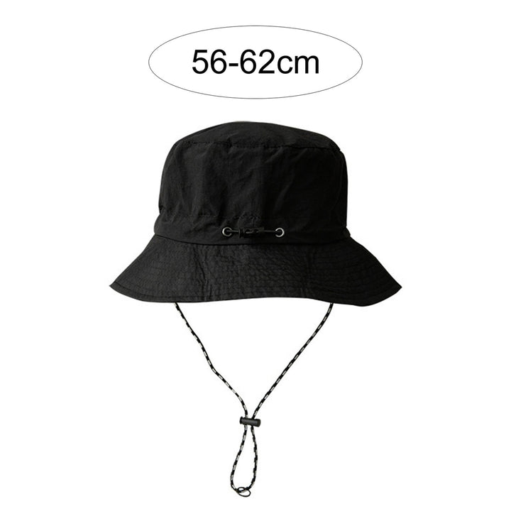 Women Men Fisherman Hat Wide Brim Windproof Fixed Strap Solid Color Flat Top Round Sunscreen Image 12