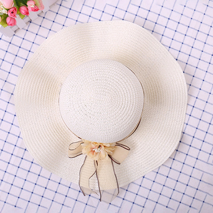 Flower Decor Lace-up Bowknot Round Dome Sun Hat Women Big Wave Brim Floppy Straw Hat Fashion Accessories Image 10