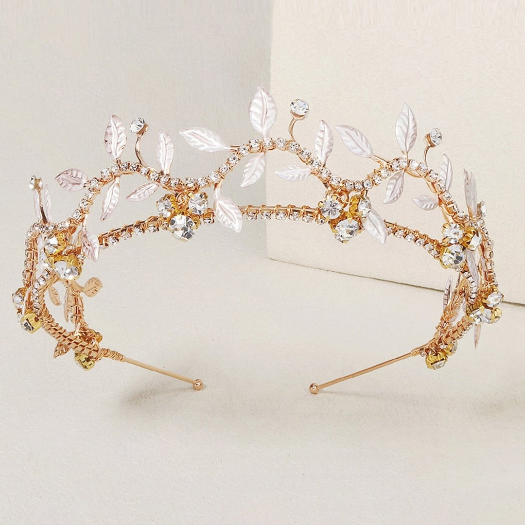 Shining Elegant Non-slip Wedding Tiara Leaf Rhinestone Bridal Crown Headband Hair Accessories Image 2