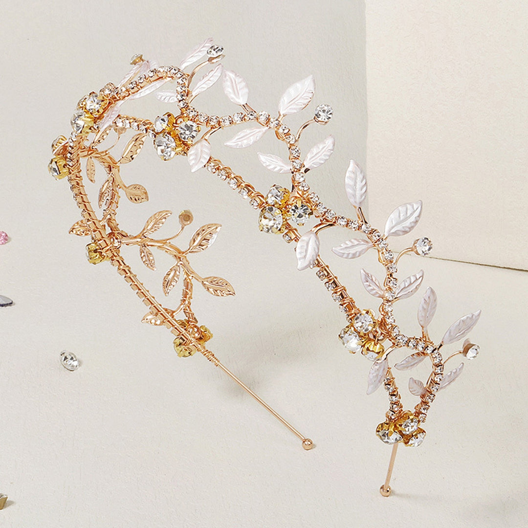 Shining Elegant Non-slip Wedding Tiara Leaf Rhinestone Bridal Crown Headband Hair Accessories Image 3