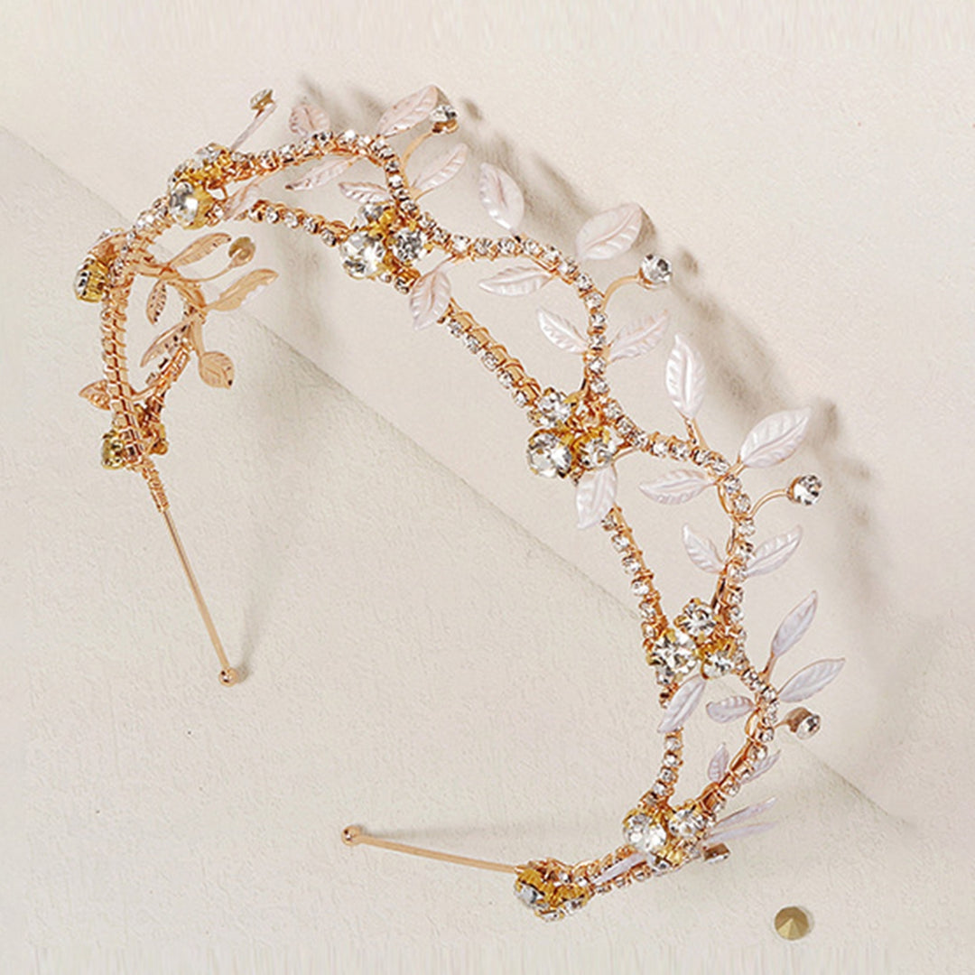 Shining Elegant Non-slip Wedding Tiara Leaf Rhinestone Bridal Crown Headband Hair Accessories Image 7