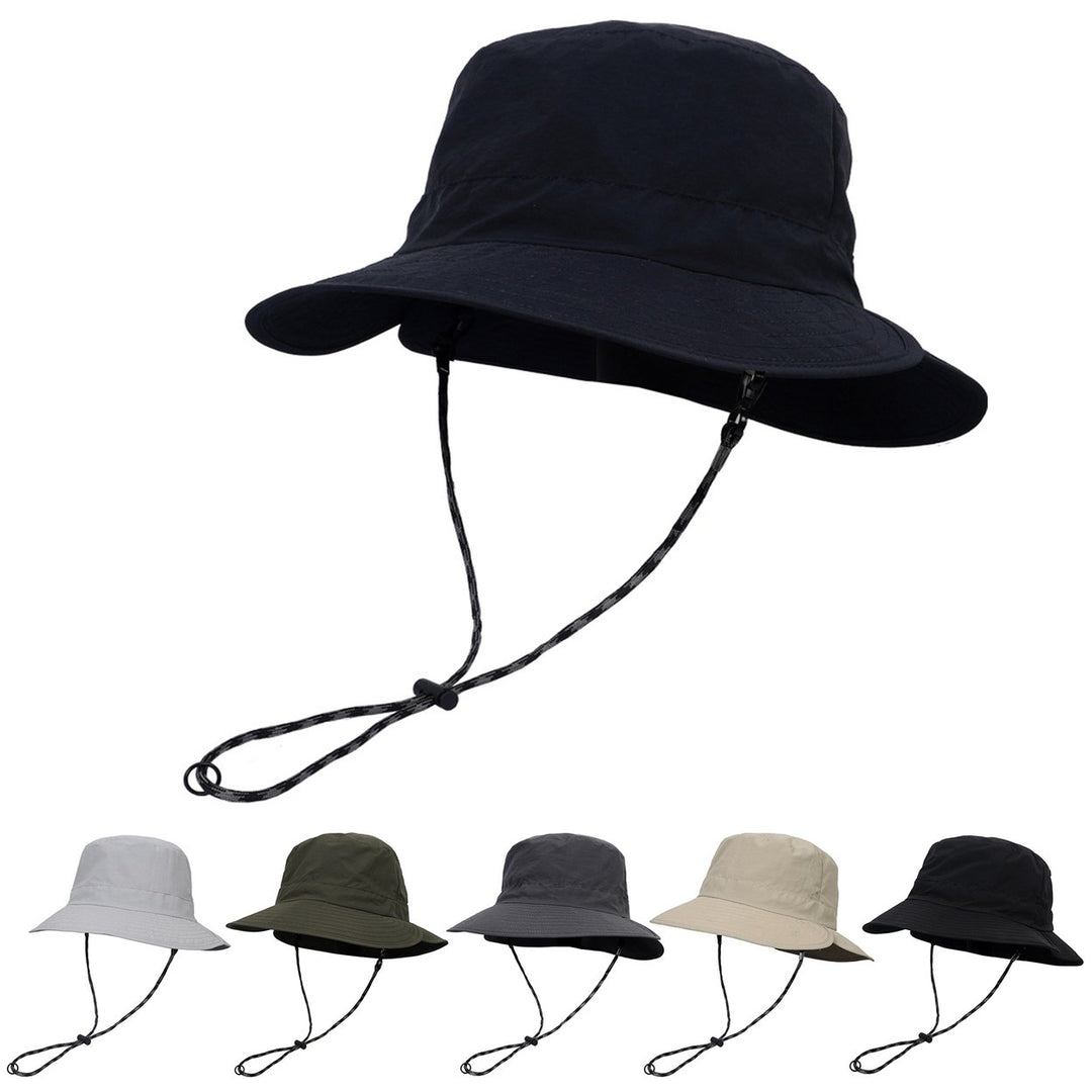 Men Fisherman Hat Adjustable Strap Wide Brim Solid Color Flat Top Quick Dry Sunscreen Breathable Camping Gardening Men Image 1