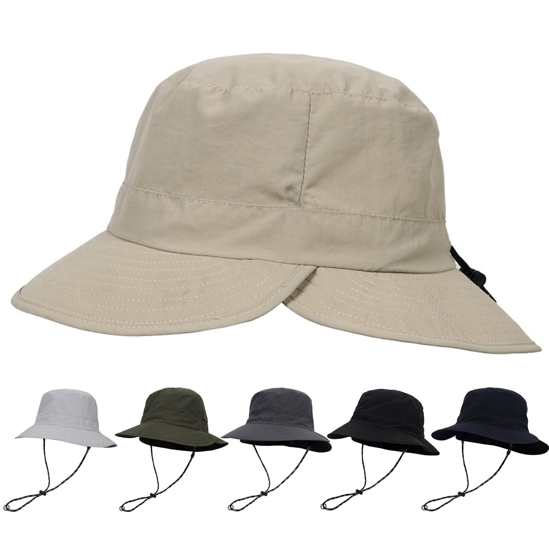 Men Fisherman Hat Adjustable Strap Wide Brim Solid Color Flat Top Quick Dry Sunscreen Breathable Camping Gardening Men Image 8