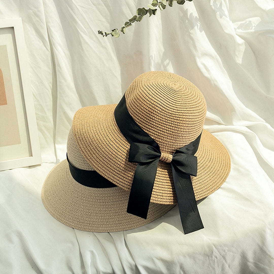 Ribbon Bowknot Decor Sun Hat Women Big Brim Sunscreen Floppy Straw Hat Fashion Accessories Image 1