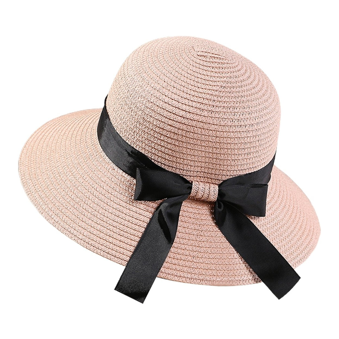 Ribbon Bowknot Decor Sun Hat Women Big Brim Sunscreen Floppy Straw Hat Fashion Accessories Image 2