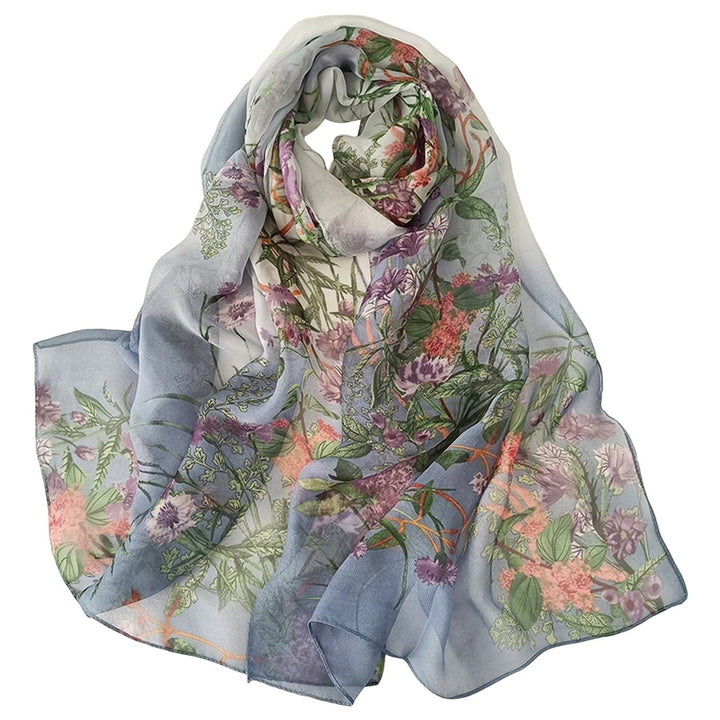 Women Summer Scarf Grass Flower Print Thin See-through Wide Neck Protection Sunscreen Breathable Image 1