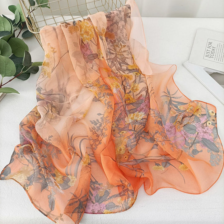 Women Summer Scarf Grass Flower Print Thin See-through Wide Neck Protection Sunscreen Breathable Image 11
