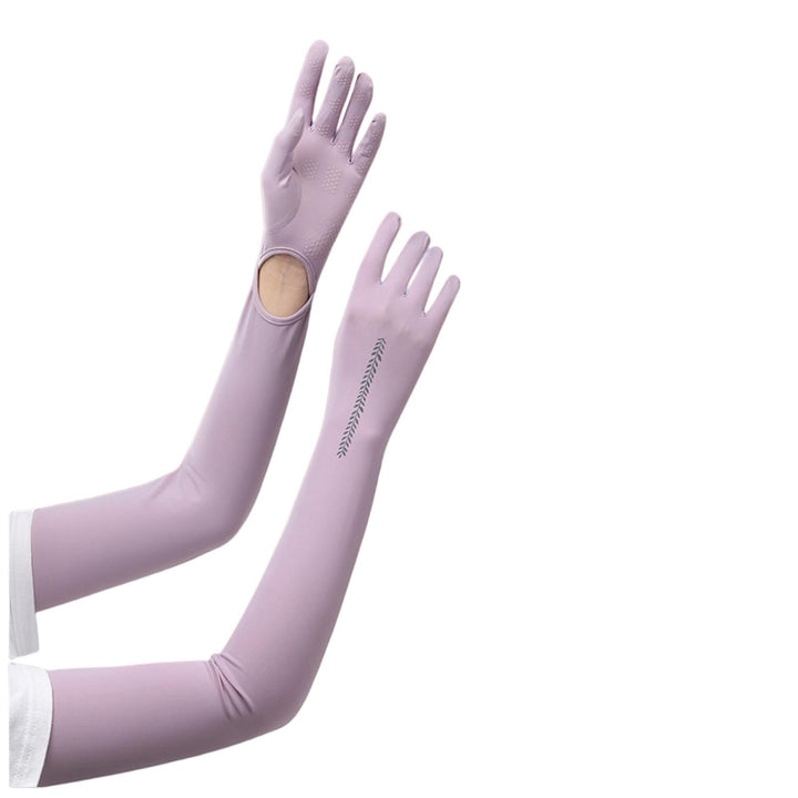 2Pcs 58cm Long Arm Sleeves High Elasticity Quick Drying Antiskid Sunblock Breathable Women Summer Ice Silk Sunscreen Arm Image 6